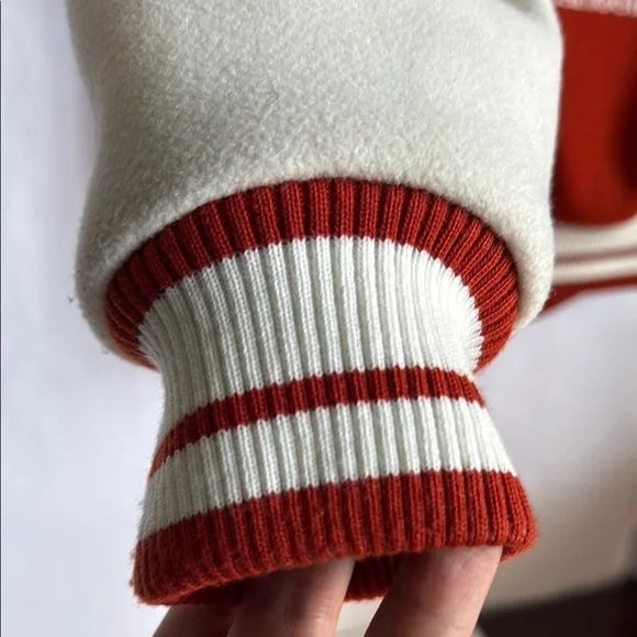 Zara Red and White Bomber Jacket with Varsity Style - Picture 4 of 5